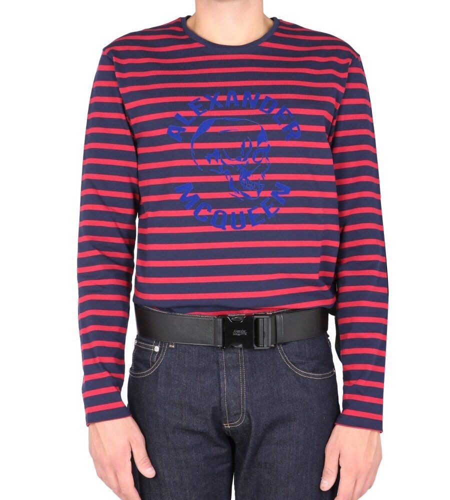 T-SHIRT WITH FLOCKED LOGO Alexander Mcqueen Man